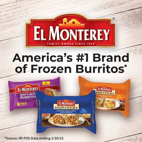 El Monterey Signature Meat Lovers Egg, Sausage, Bacon & Cheese Burritos 8 Count, 36 oz (Frozen)