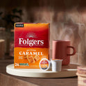 Folgers Buttery Caramel Artificially Flavored Coffee, Keurig K-Cup Pods, 24 Count Box