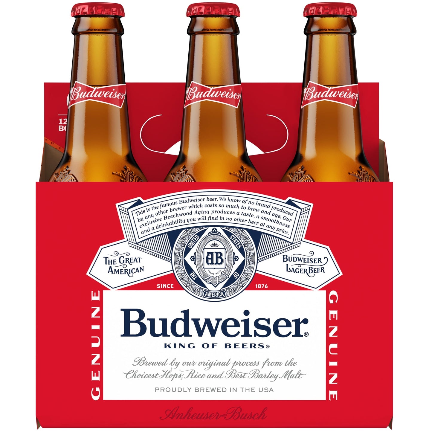 Budweiser Beer, 6 Pack Beer, 12 fl oz Glass Bottles, 5 % ABV, Domestic Lager