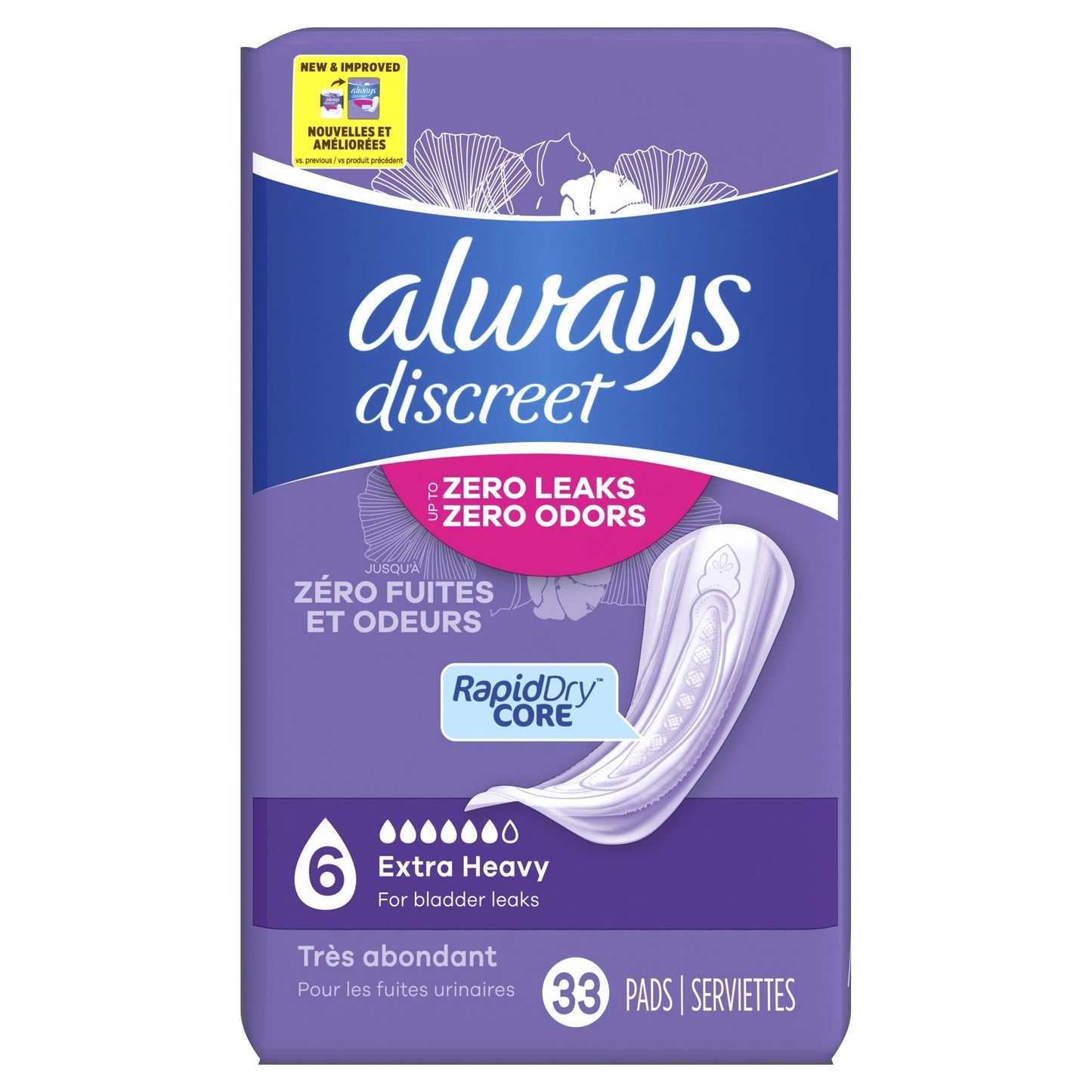 Always Discreet Incontinence Pads, Extra Heavy Absorbency, Regular Length, 33 CT
