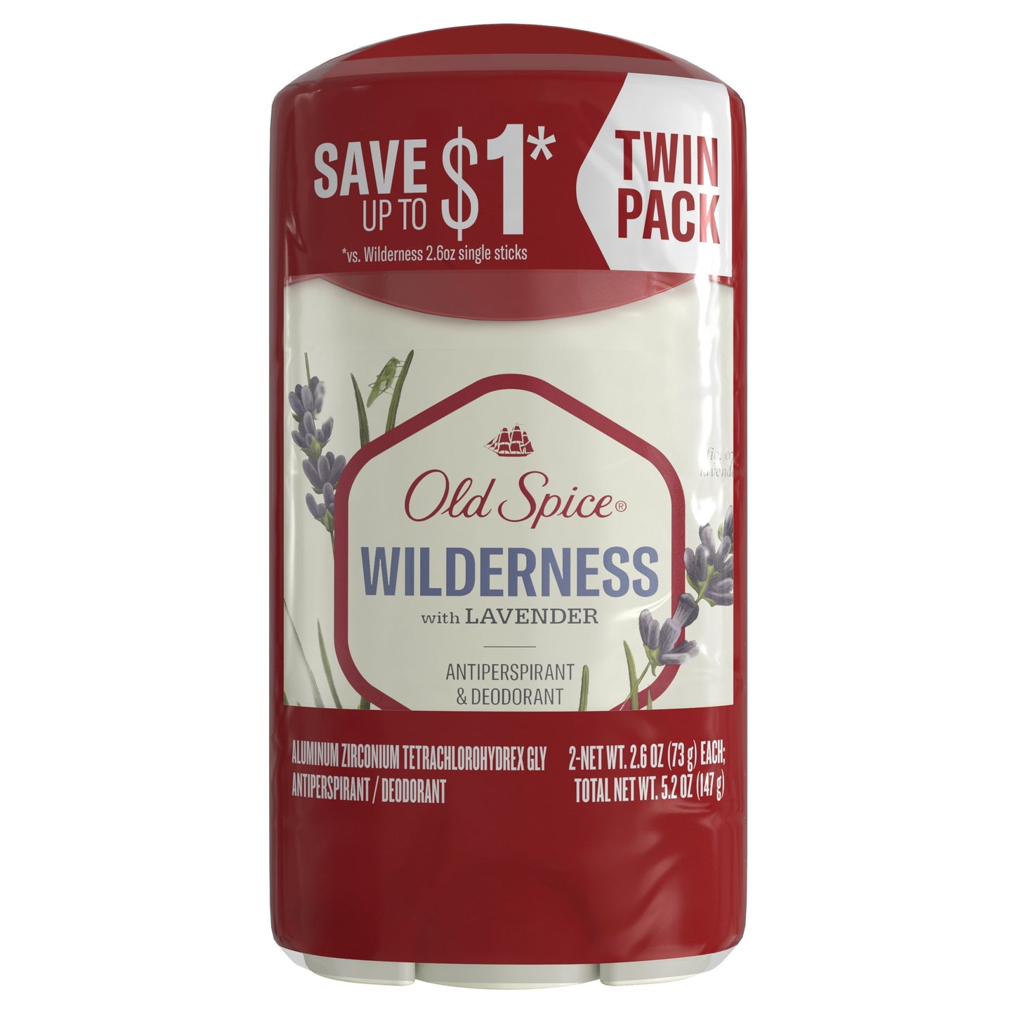 Old Spice Men's Antiperspirant Deodorant Wilderness with Lavender, 2.6 oz Twin Pack