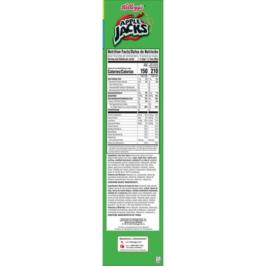 Kellogg's Apple Jacks Original Cold Breakfast Cereal, Family Size, 23 oz Box