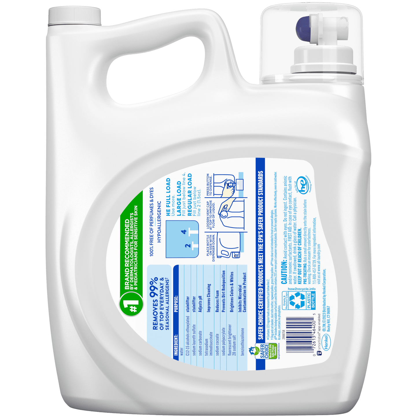 all Liquid Laundry Detergent, Free Clear for Sensitive Skin, 184.5 Ounce, 123 Loads