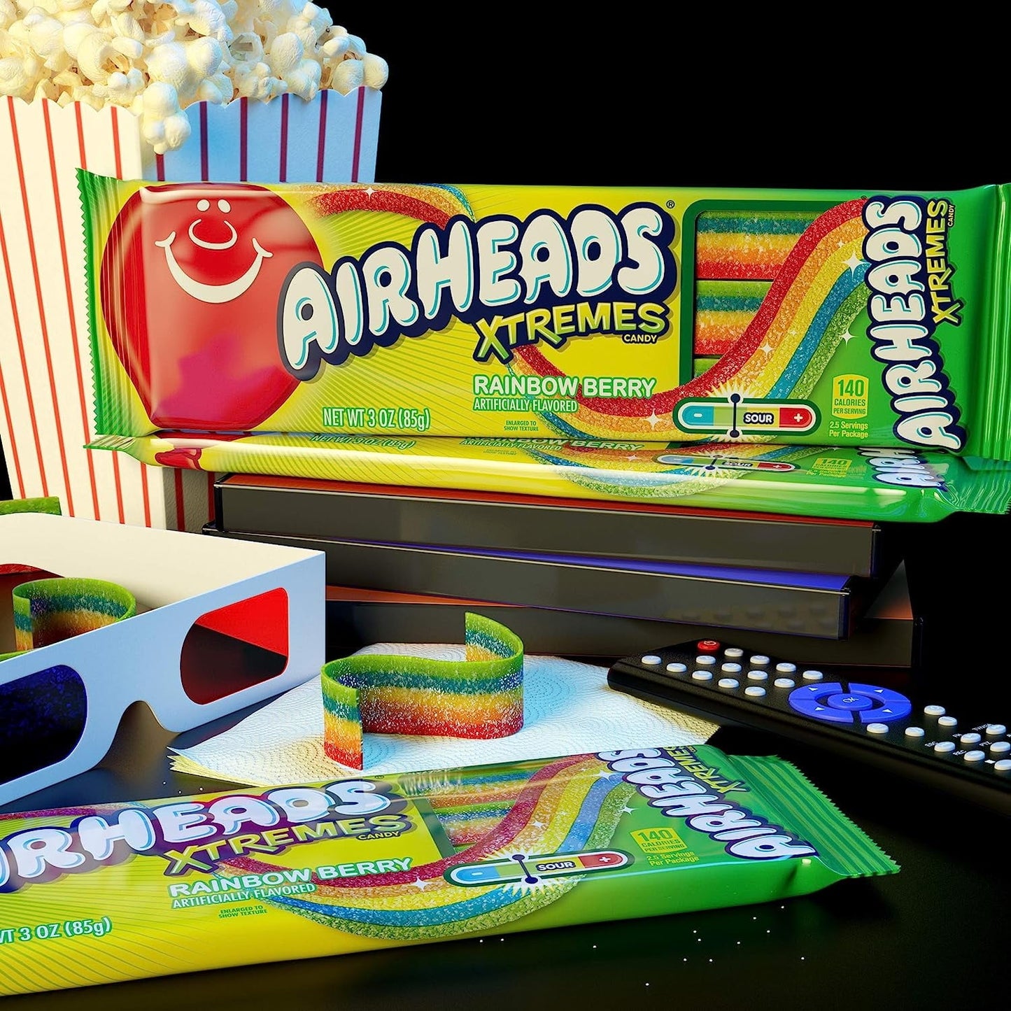 Airheads Xtremes Belts Sweetly Sour Candy, Rainbow Berry, 3 oz
