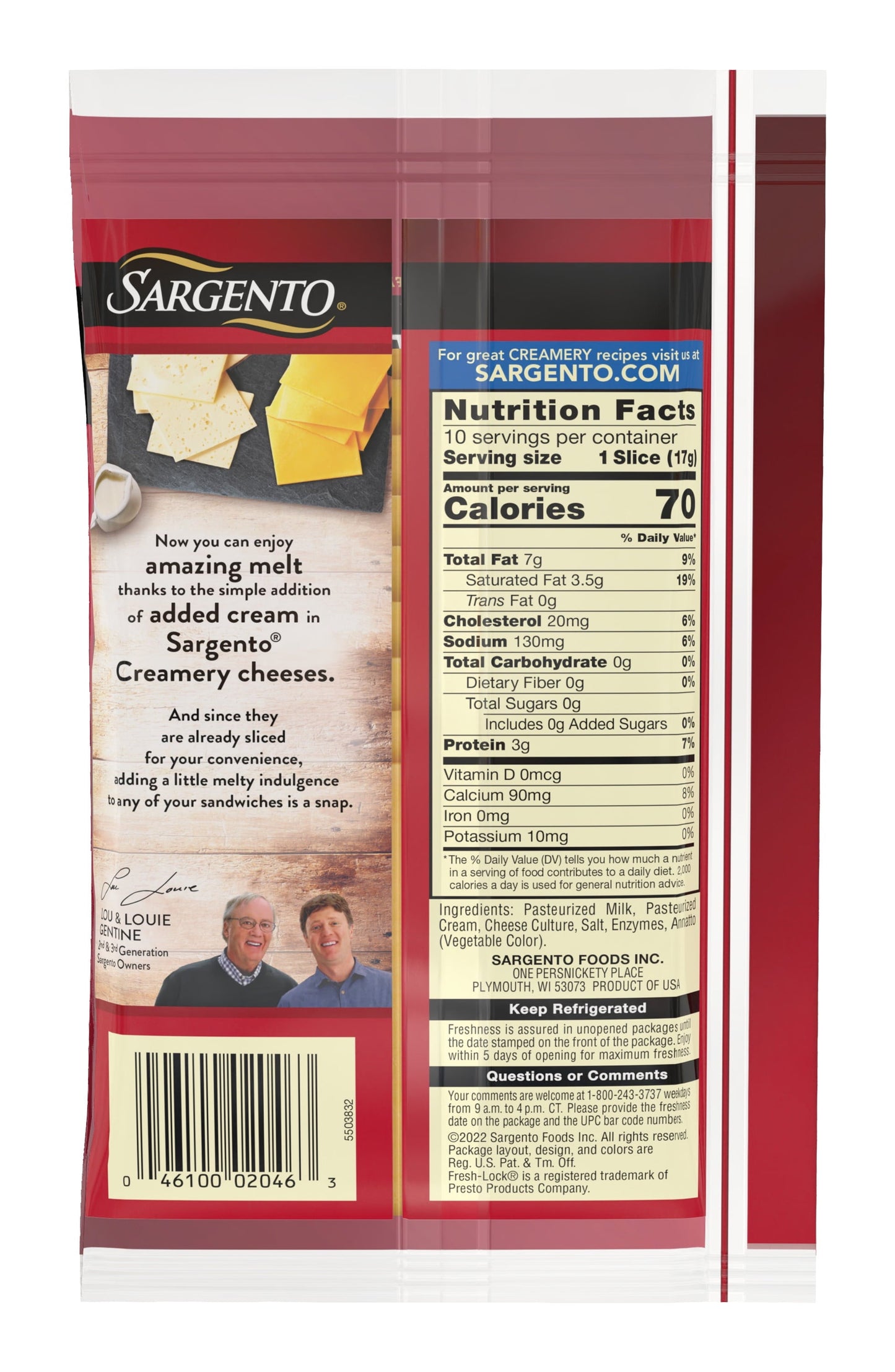 Sargento® Creamery Sliced Natural Cheddar Cheese, 10 slices