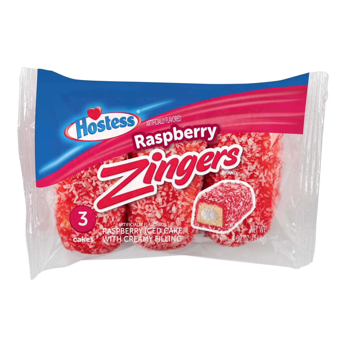 Hostess Raspberry Zingers, Single Serve, 3 Count, 4.02 oz