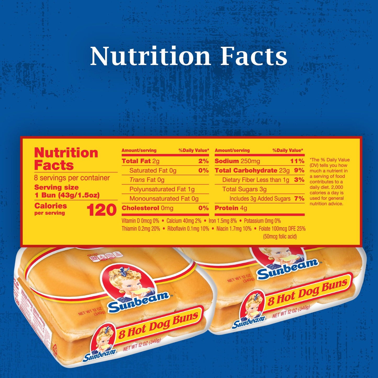 Sunbeam Hot Dog Buns, Enriched White Bread Hot Dog Buns, 8 Count