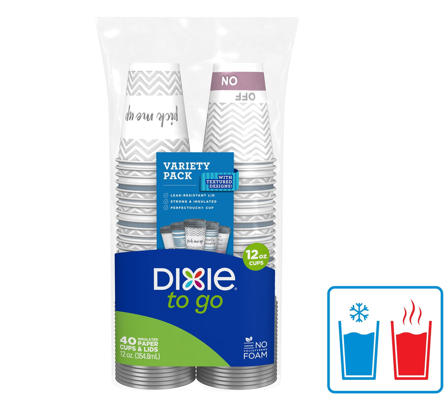 Dixie To Go Disposable Paper Cups with Lids, 12 oz, Multicolor, 40 Count