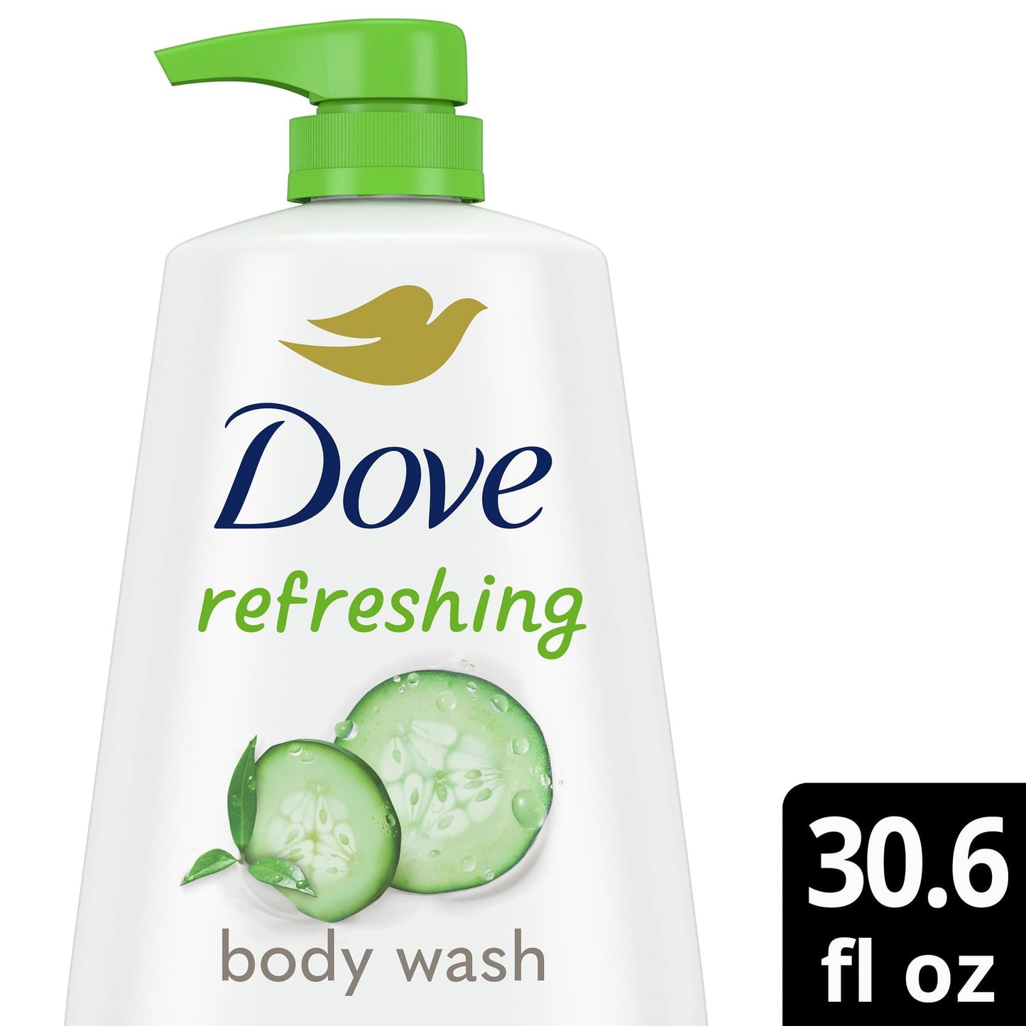 Dove Refreshing Long Lasting Gentle Body Wash, Cucumber and Green Tea, 30.6 fl oz