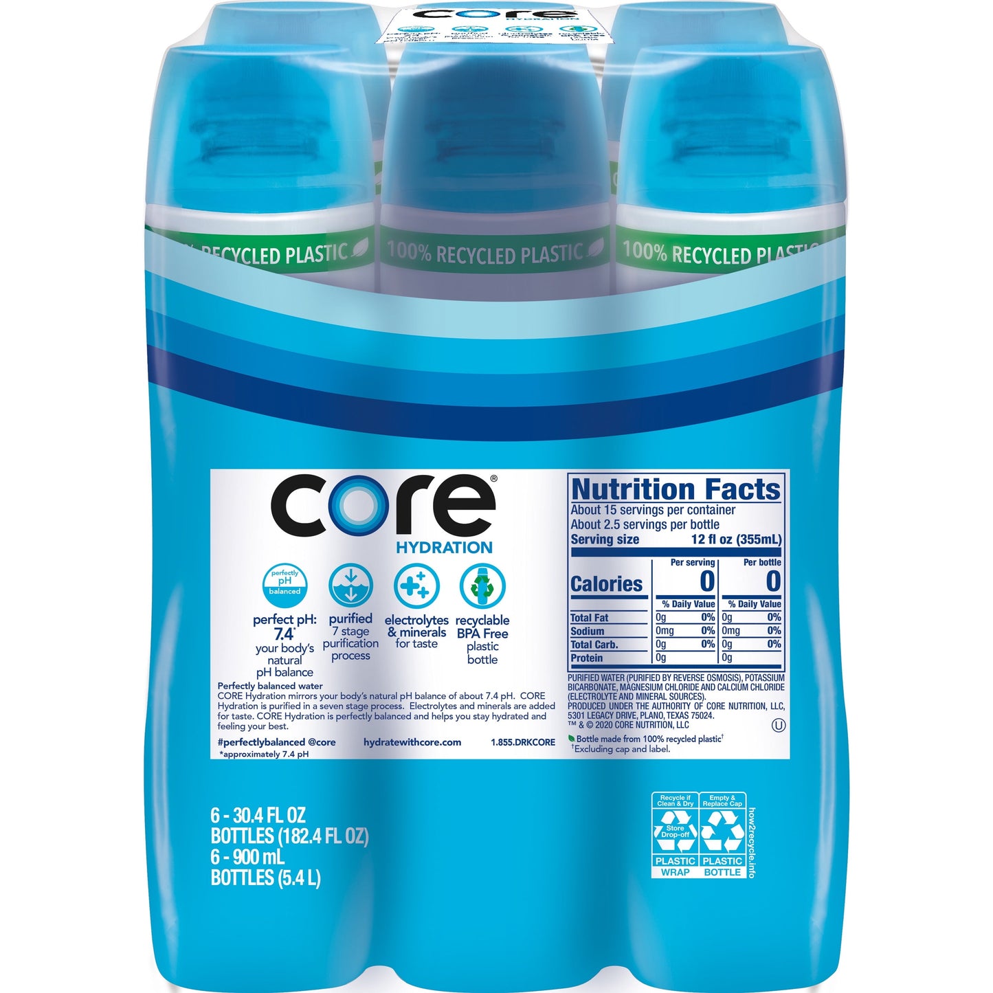 CORE Hydration Perfectly Balanced Drinking Water, 30.4 fl oz bottles, 6 Count