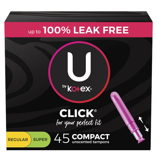 U by Kotex Click Compact Multipack Tampons, Regular/Super, Unscented, 45 Count