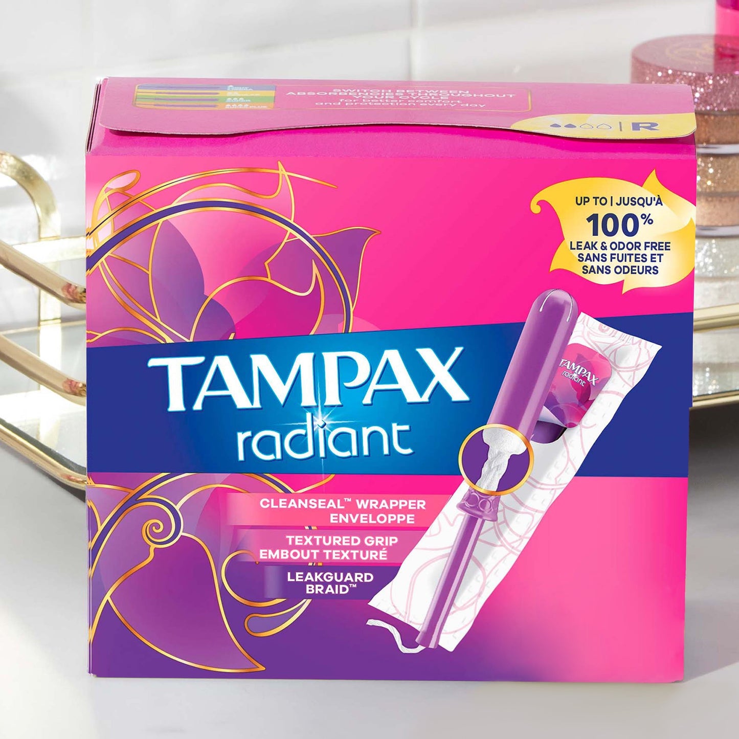 Tampax Radiant Tampons with LeakGuard Braid, Regular Absorbency, 28 Count