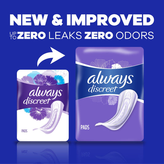 Always Discreet Incontinence Pads for Women, Moderate Long, 54 Count