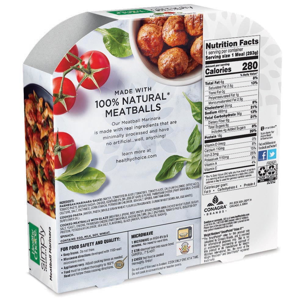 Healthy Choice Simply Steamers Meatball Marinara Frozen Meal, 10 oz (Frozen)