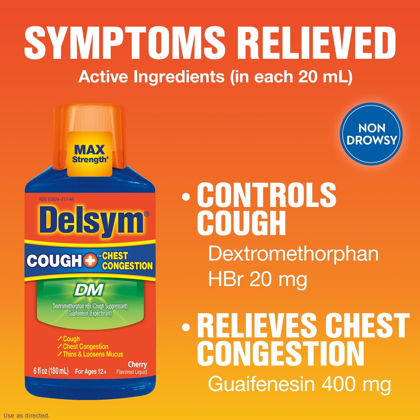 Delsym Max Strength DM Cough + Chest Congestion Medicine, Powerful Multi-Symptom Relief, #1 Pharmacist Recommended, Cherry Flavor, 6 Fl Oz
