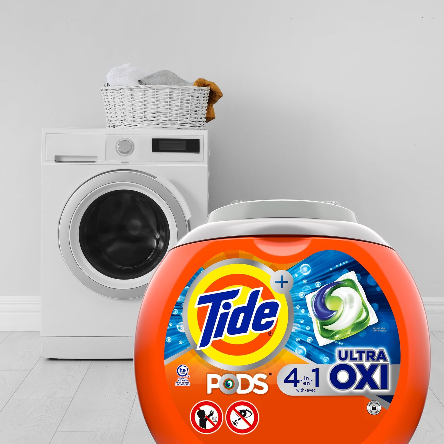 Tide PODS Liquid Laundry Detergent Pacs, 4-n-1 Ultra Oxi, HE Compatible, 43 Count