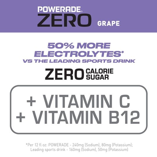 POWERADE Electrolyte Enhanced Zero Sugar Grape Sport Drink, 28 fl oz, Bottle