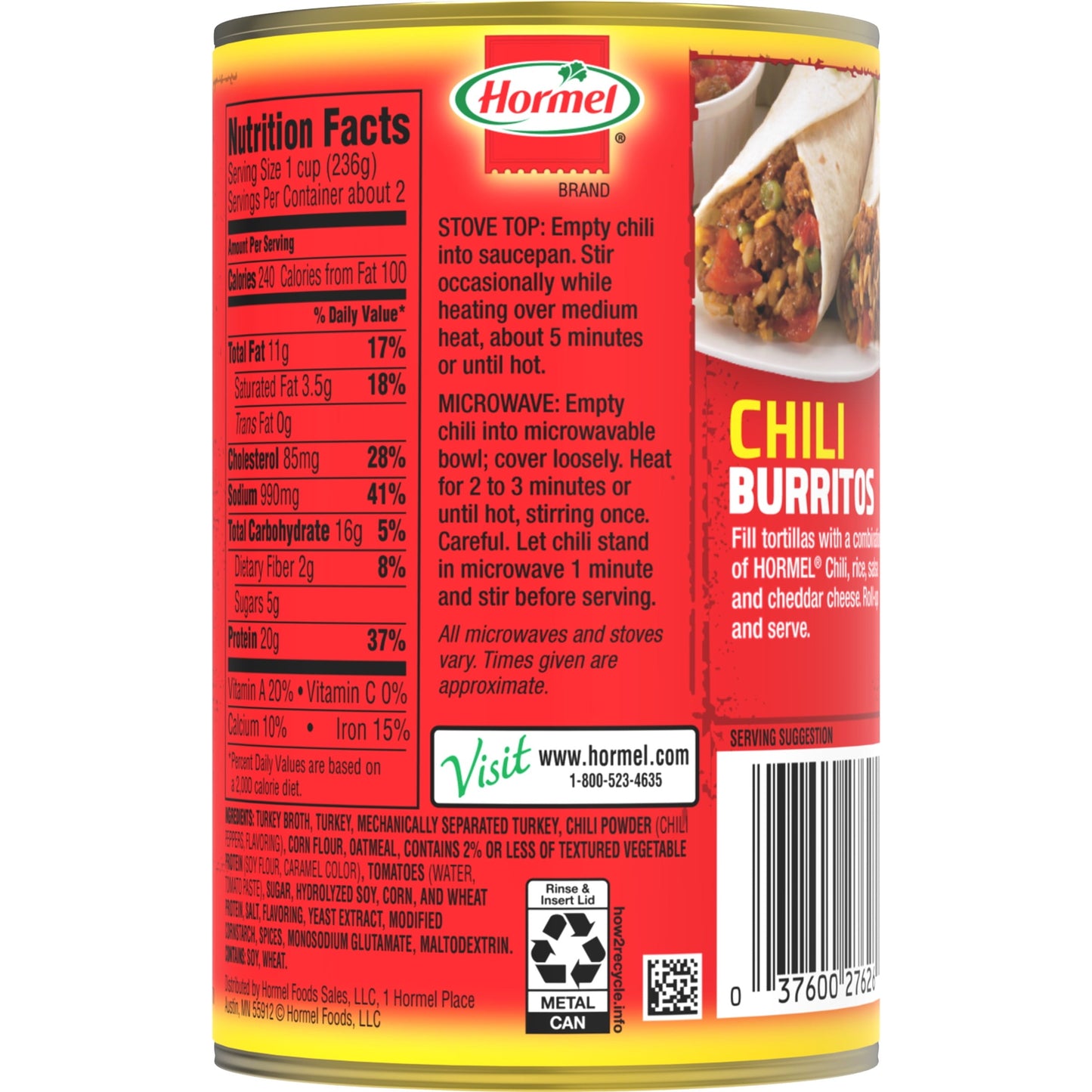 HORMEL Chili Turkey No Bean, No Artificial Ingredients, 15 oz Aluminum Can