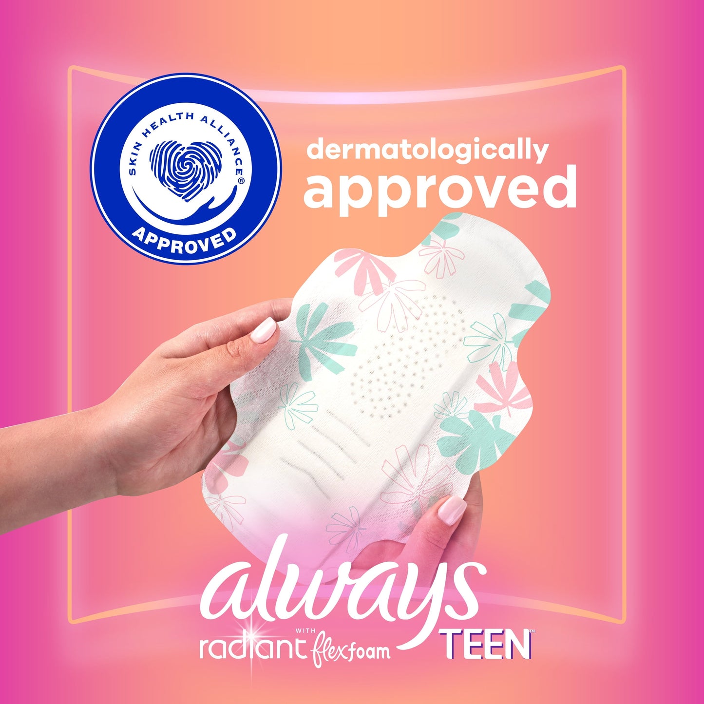 Always Radiant Teen Pads with Wings, Size 1, Regular Absorbency, 42 CT