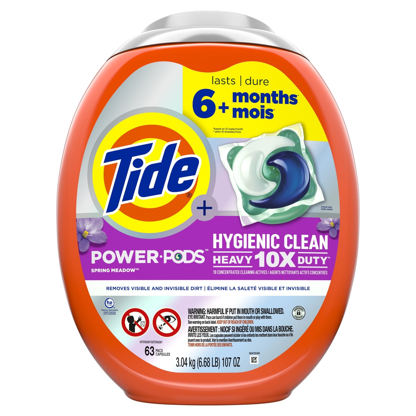 Tide Power Pods Laundry Detergent Soap Packs, Hygienic Clean, Spring Meadow, 63 Ct