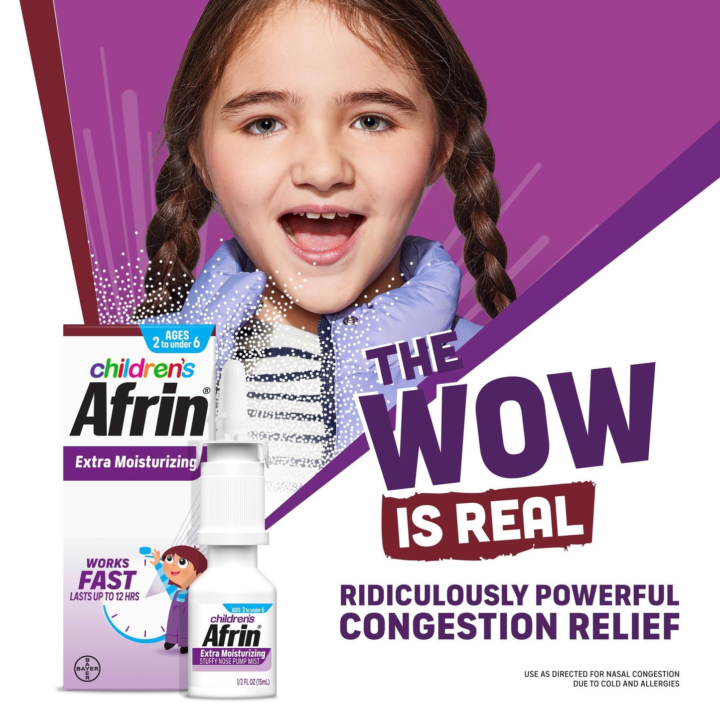 Children's Afrin Extra Moisturizing 12 Hour Stuffy Nose Nasal Spray, Ages 2 to 6, 15mL