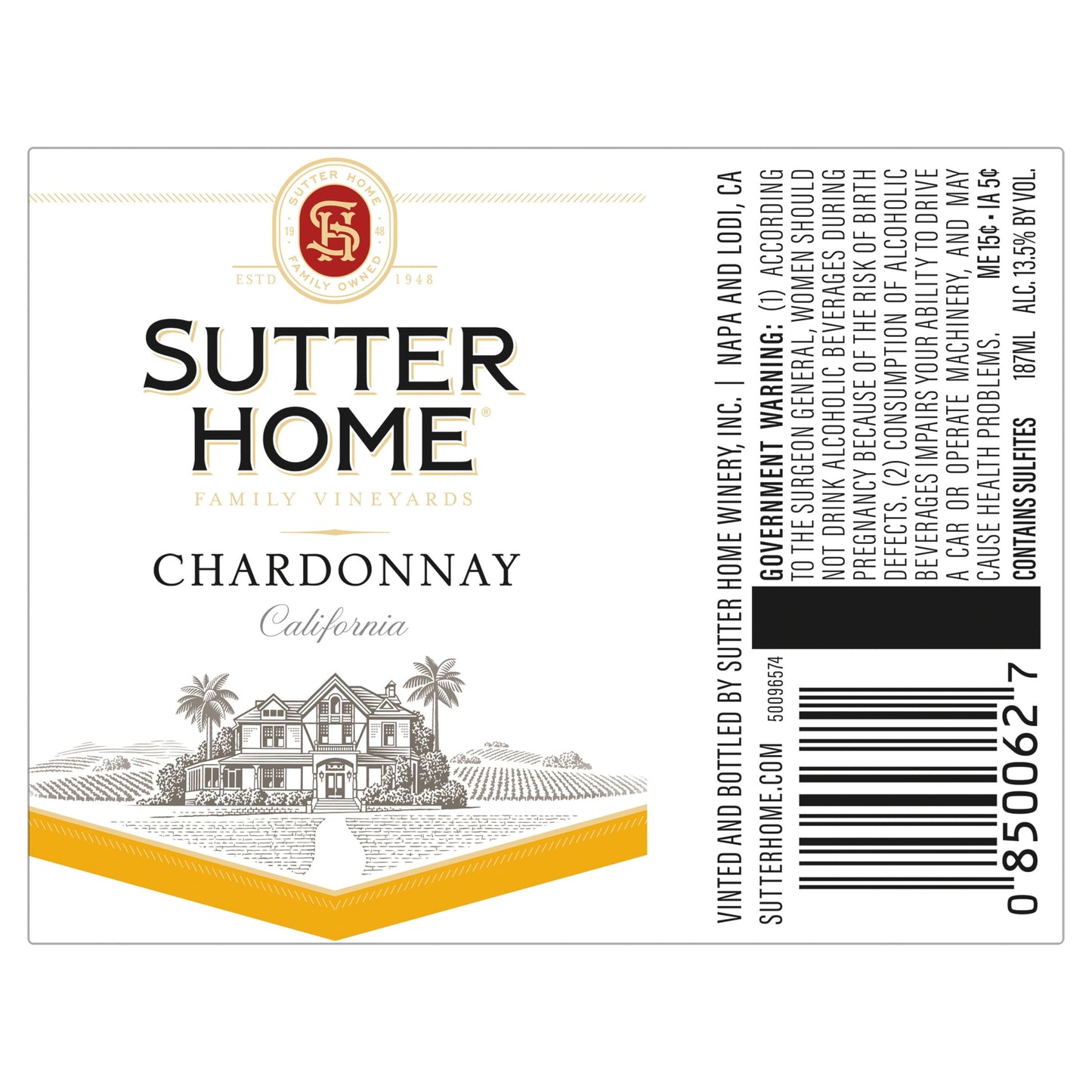 Sutter Home Chardonnay White Wine, 4 Pack, 187 ml Bottles