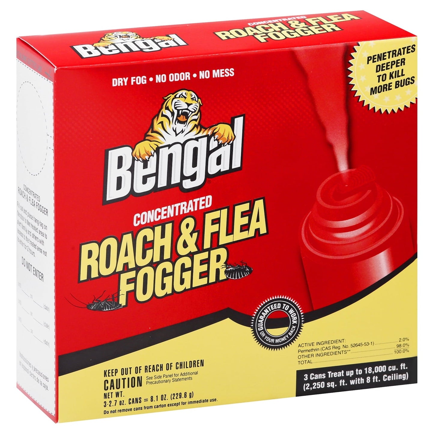 Bengal Concentrated Roach and Flea Killer Fogger, Odorless Mess-Free Dry Fog, 3 Count, 2.7 Oz Aerosol Cans