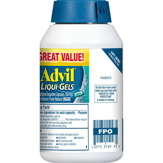 Advil Liqui-Gels Pain and Headache Reliever Ibuprofen, 200 Mg Liquid Filled Capsules, 200 Count