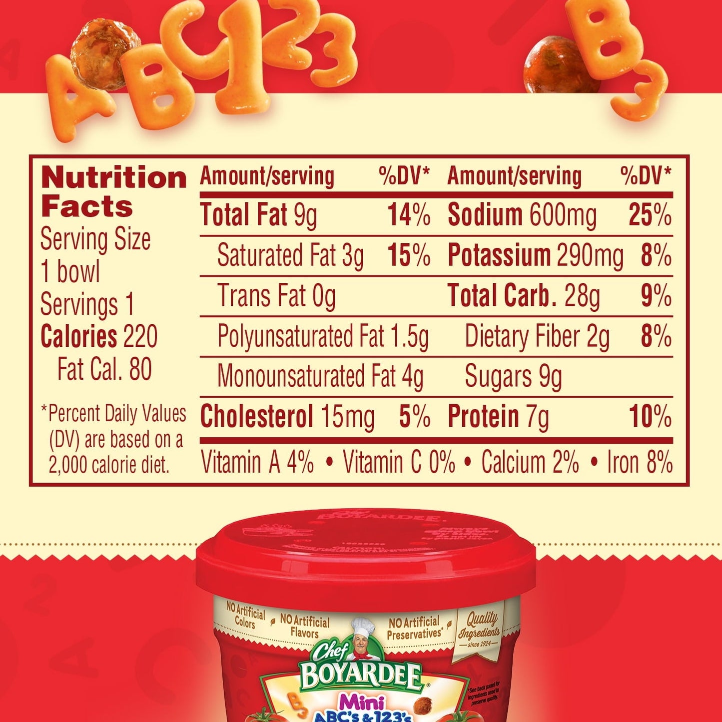 Chef Boyardee Mini-Bites ABC's & 123's Pasta with Meatballs, 7.5 oz