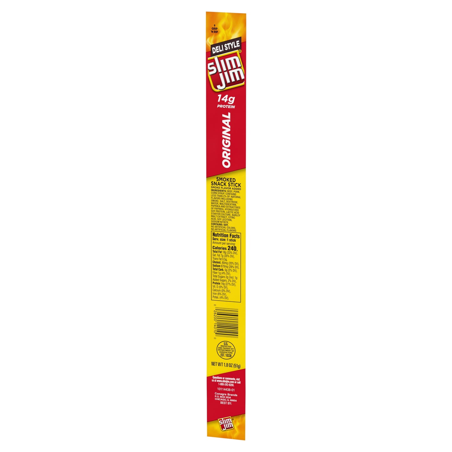 Slim Jim Original Deli Style Meat Stick, Meat Snacks, 1.8 oz