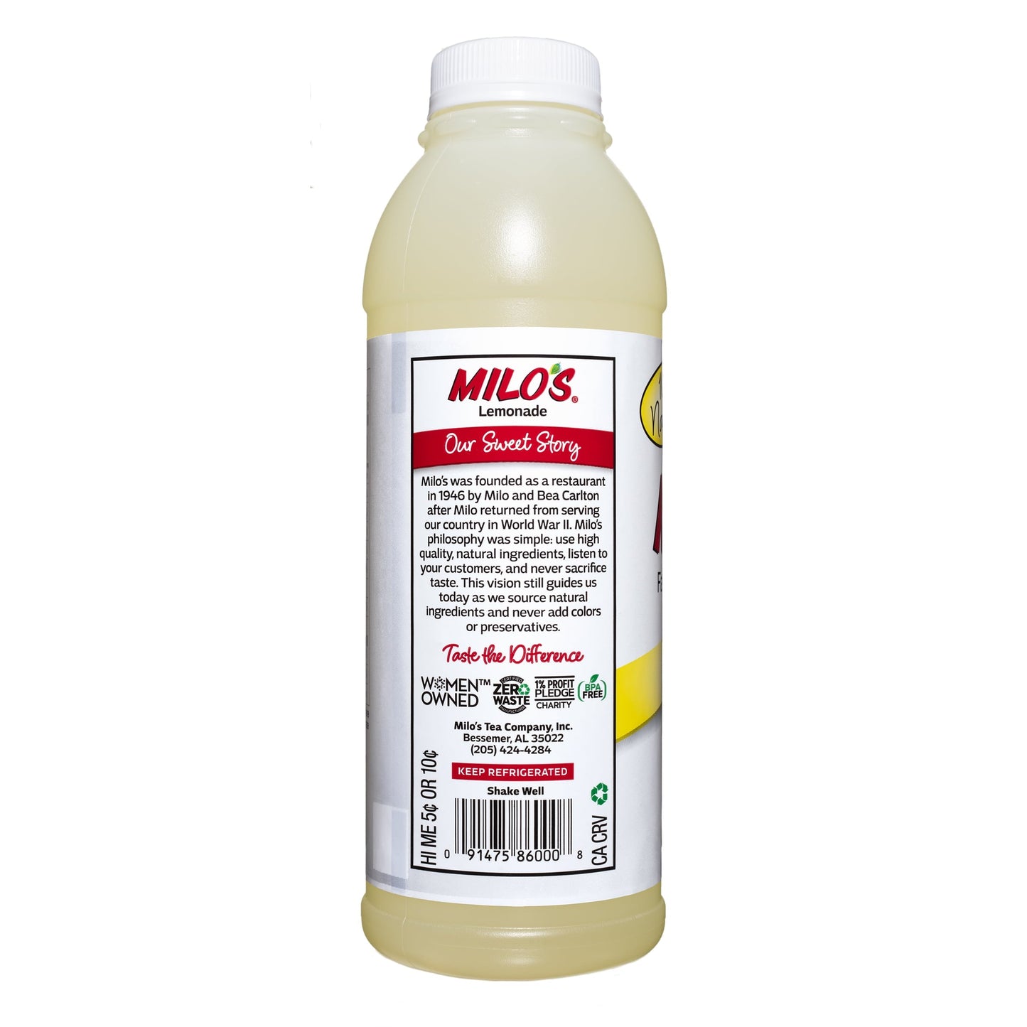 Milo’s Lemonade, 100% Natural, 20 Fl. Oz. Bottle