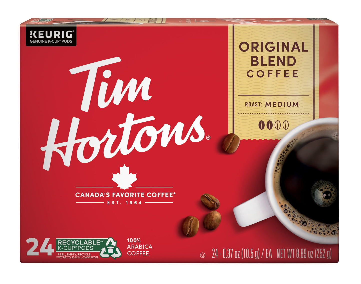 Tim Hortons Original Blend Medium Roast Keurig Coffee Pods, 24 Ct