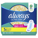 Always Ultra Thin Pads with Wings, Size 1, Regular Absorbency, 62 CT