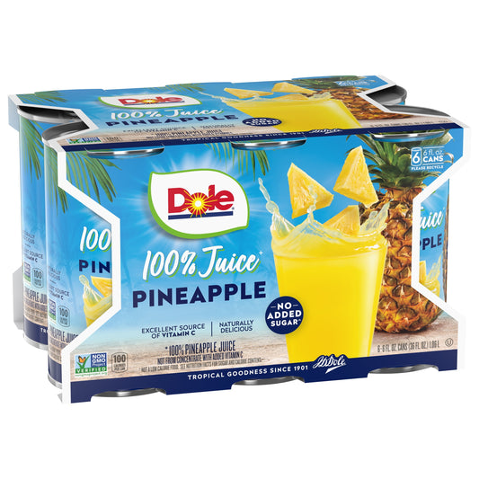 Dole All Natural 100% Pineapple Juice Can, 6 fl oz, 6 Count