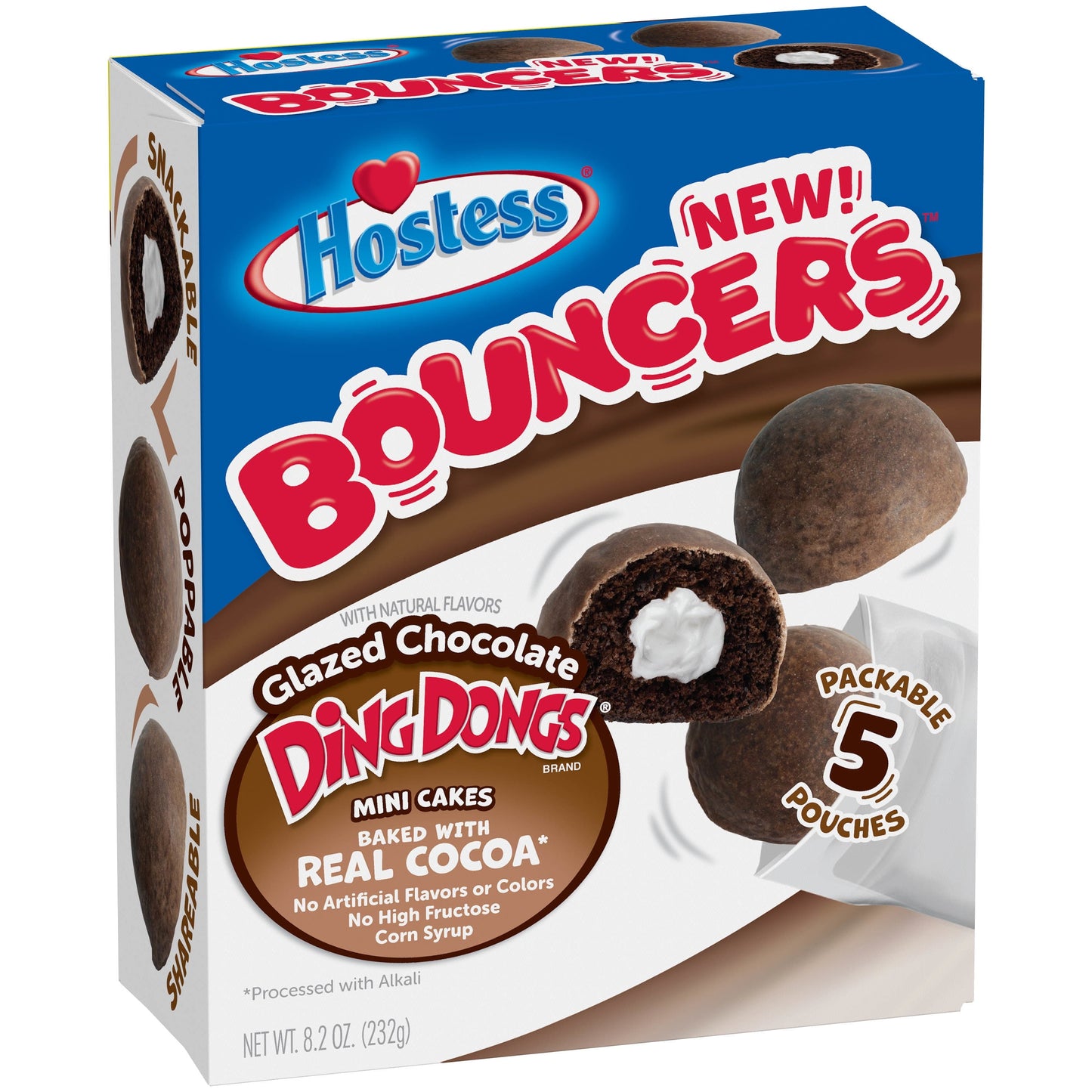 HOSTESS BOUNCERS Glazed Chocolate DING DONGS, Packable Pouches, 5 Pouches , 8.2 oz