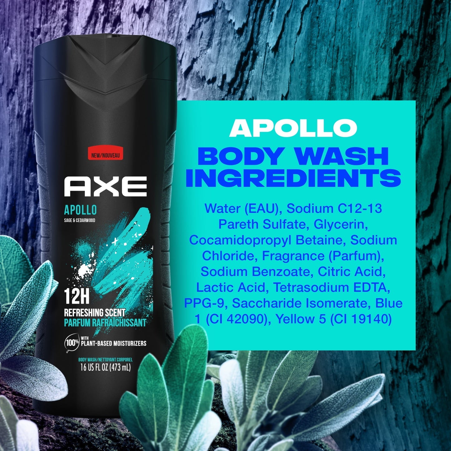 Axe Apollo Refreshing Daily Use Body Wash Twin Pack, Sage and Cedarwood, 16 fl oz