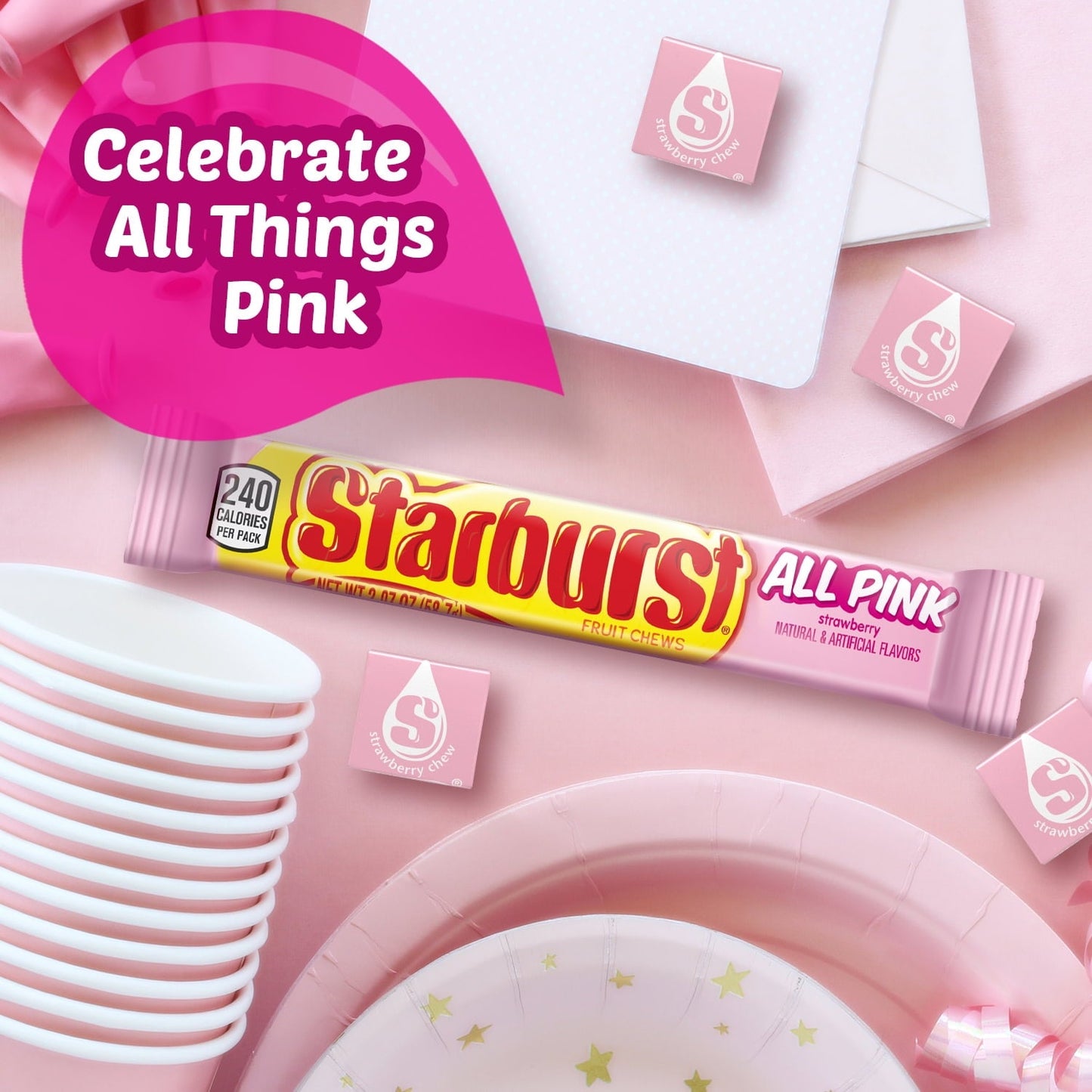 Starburst All Pink Fruit Chews Gummy Candy, Full Size - 2.07 oz