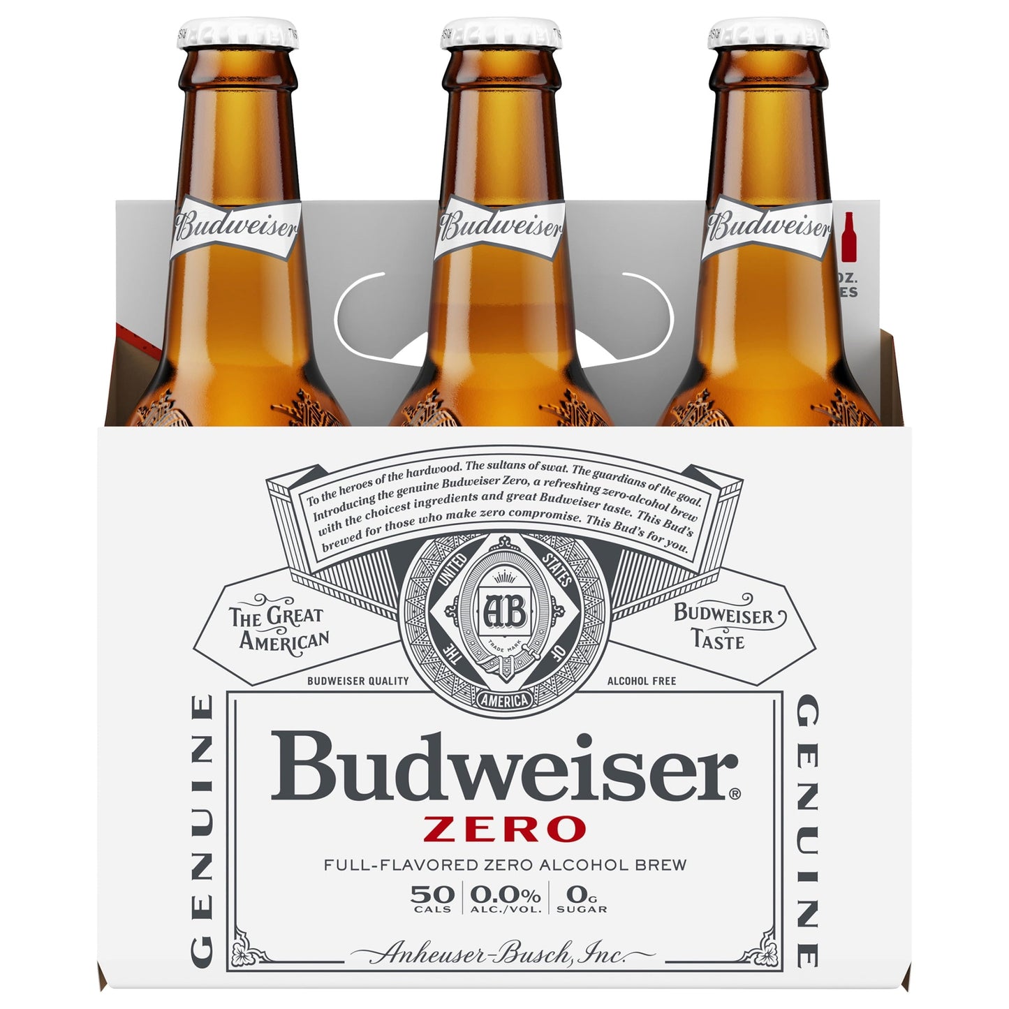 Budweiser Zero Non-Alcoholic Beer, 6 Pack 12 fl. oz. Glass Bottles, Domestic Lager, 0.0% ABV