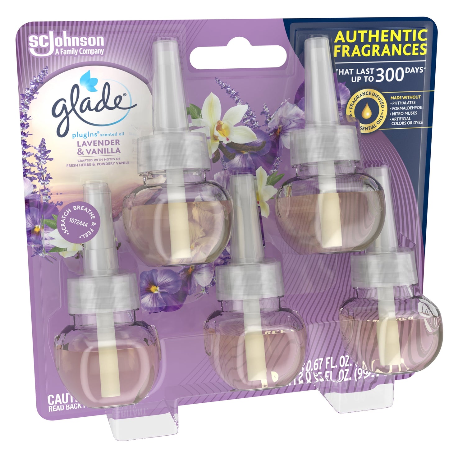 Glade PlugIns Refill 5 ct, Lavender & Vanilla, 3.35 FL. oz. Total, Scented Oil Air Freshener Infused with Essential Oils