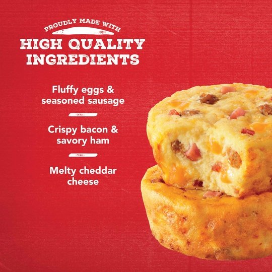 Jimmy Dean Meat Lovers Egg Bites, Pork Sausage Bacon Ham and Cheddar Cheese, 2 Count (Frozen)