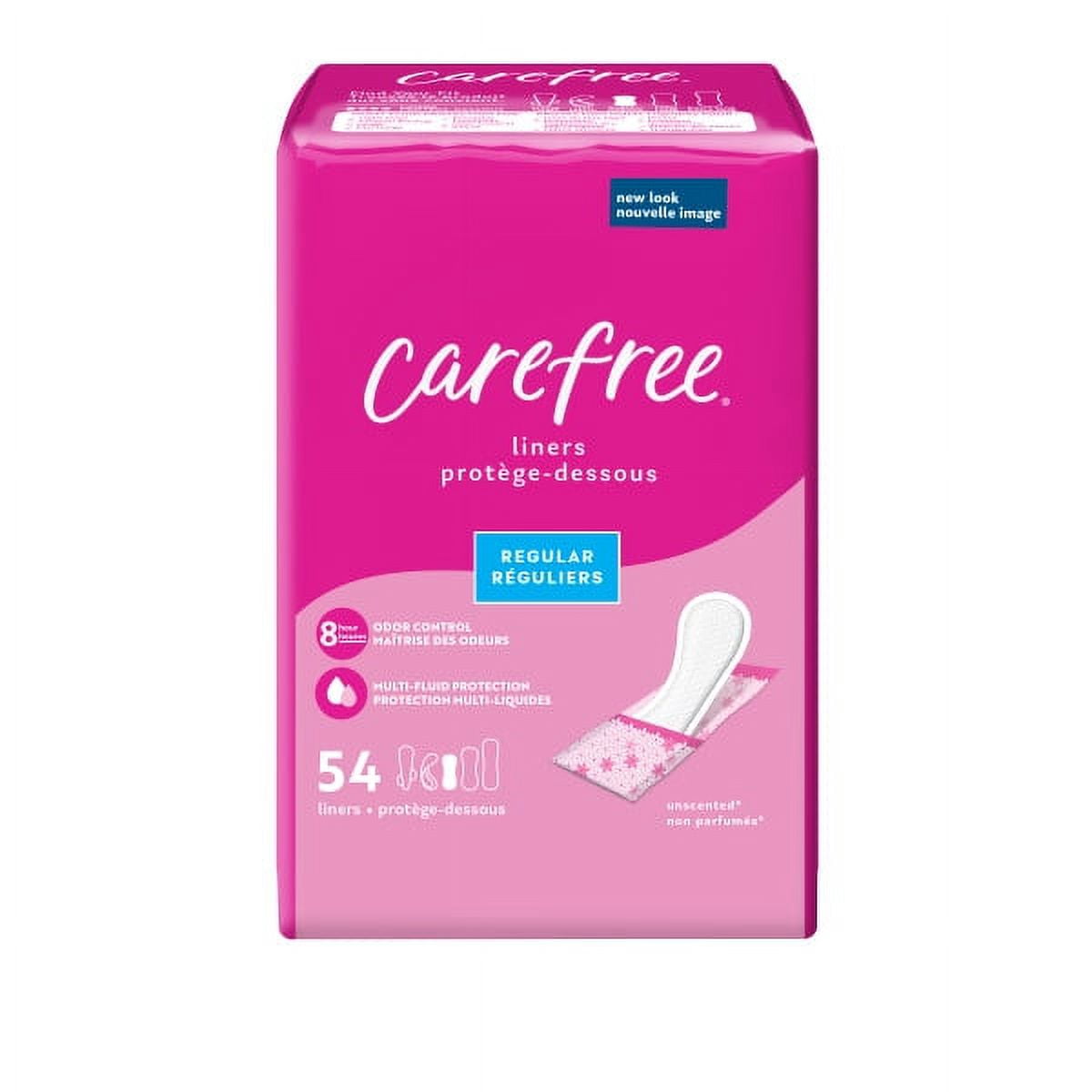 CAREFREE® Panty Liners, Regular, Unscented, 8 Hour Odor Control, 54ct