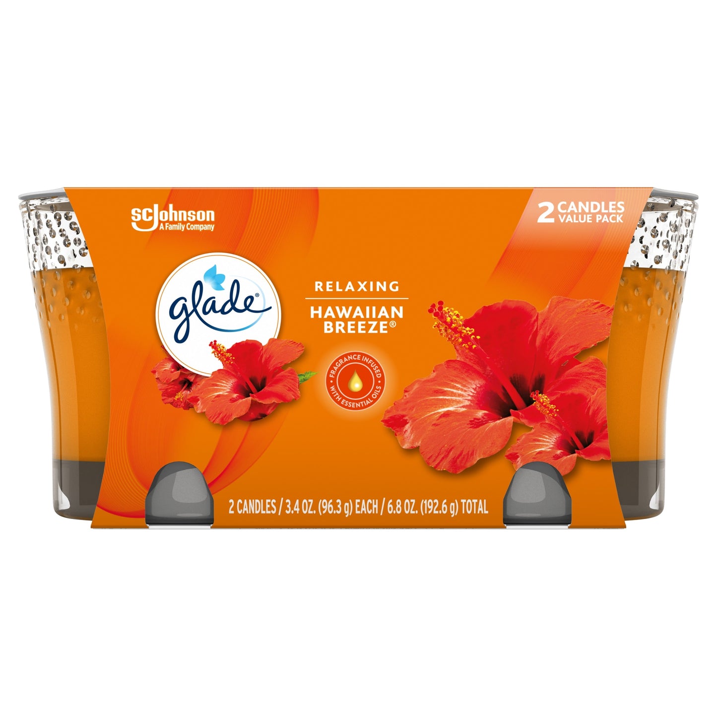 Glade Jar Candle 2 ct, Hawaiian Breeze, 6.8 oz. Total, Air Freshener, Wax Infused with Essential Oils