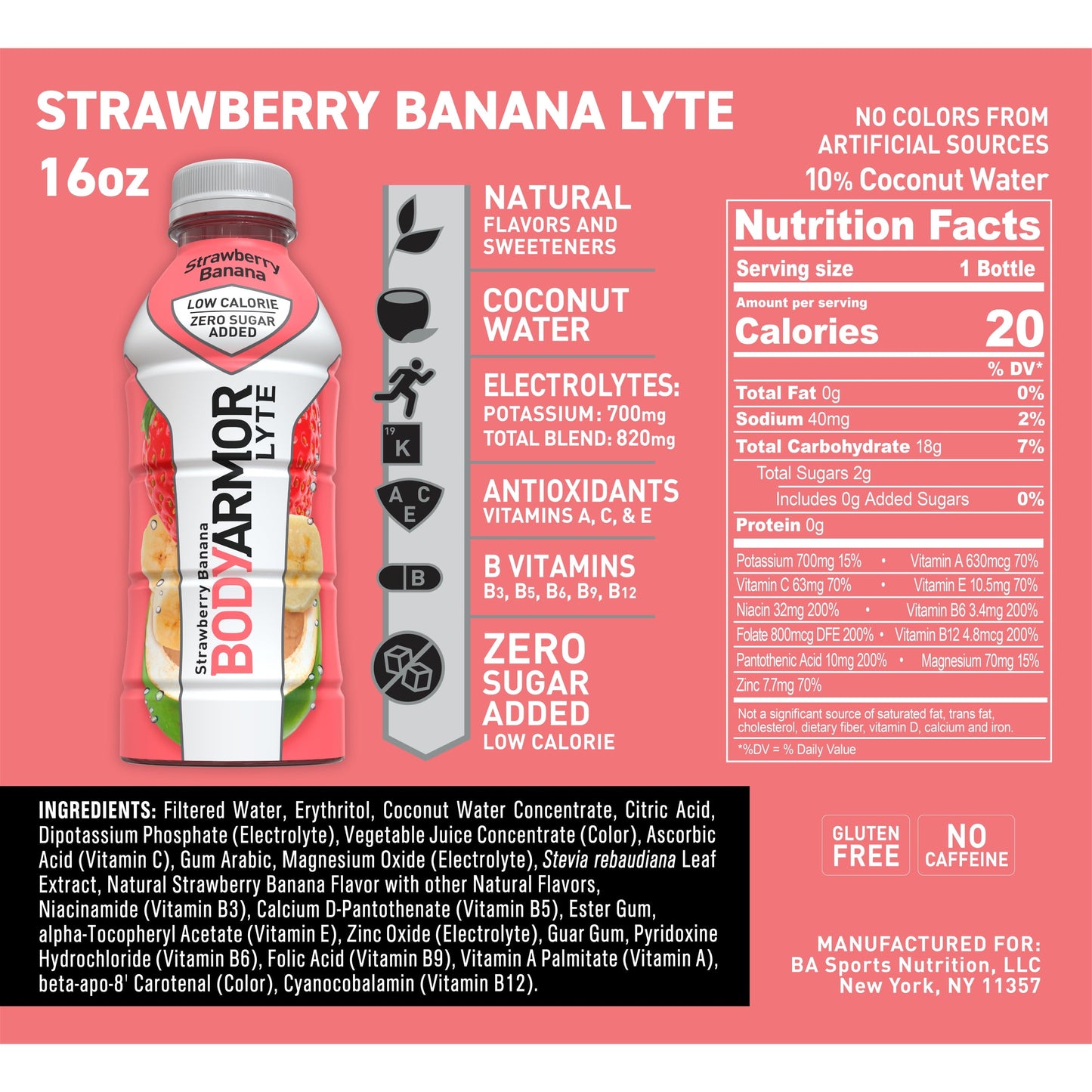 BODYARMOR LYTE Sports Drink Strawberry Banana, 16 fl oz