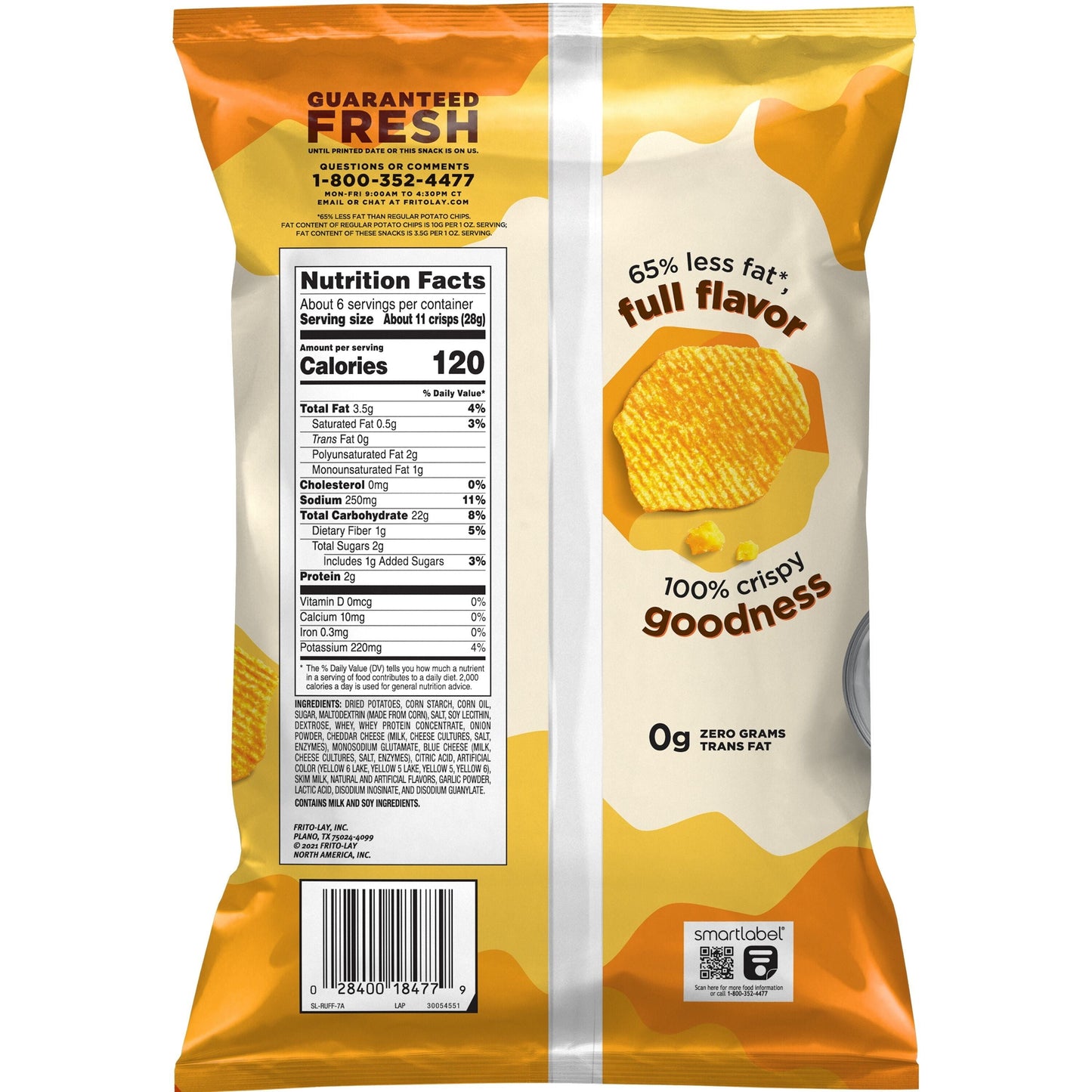 Ruffles Baked Cheddar & Sour Cream Potato Snack Chips,6.25 oz Bag