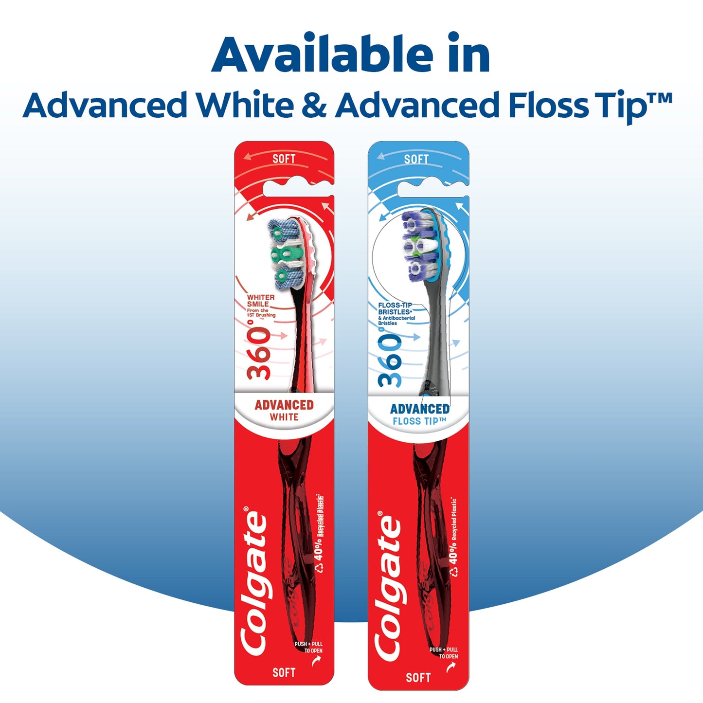 Colgate 360 Advanced Floss Tip Bristles Soft Toothbrush, 2 Pack