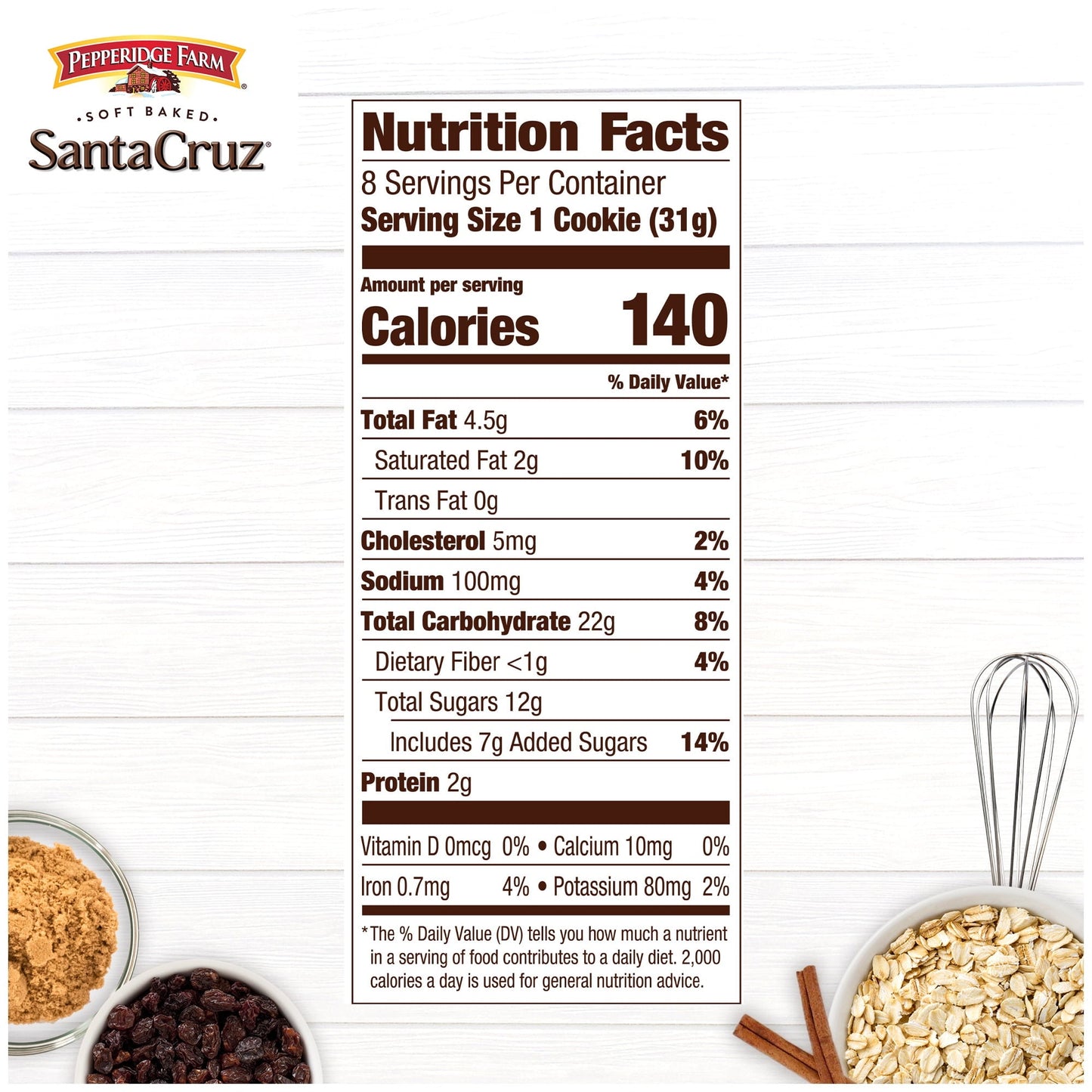 Pepperidge Farm Santa Cruz Soft Baked Oatmeal Raisin Cookies, 8.6 oz Bag (8 Cookies)