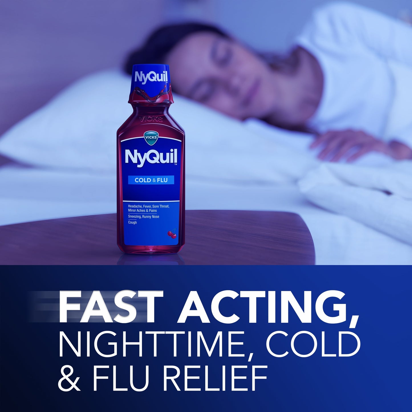 Vicks NyQuil Nighttime Cold, Cough & Flu Liquid Medicine, Over-the-Counter Medicine, Cherry, 2x12 Oz