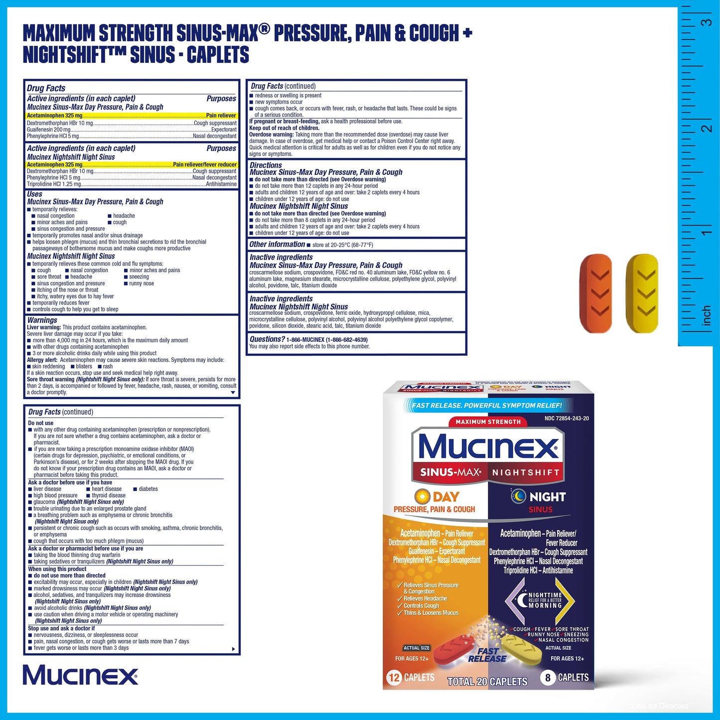 Mucinex Sinus Max Medicine, Max Strength Day & Night Combo Pack, 20 (12 Day + 8 Night) Caplets