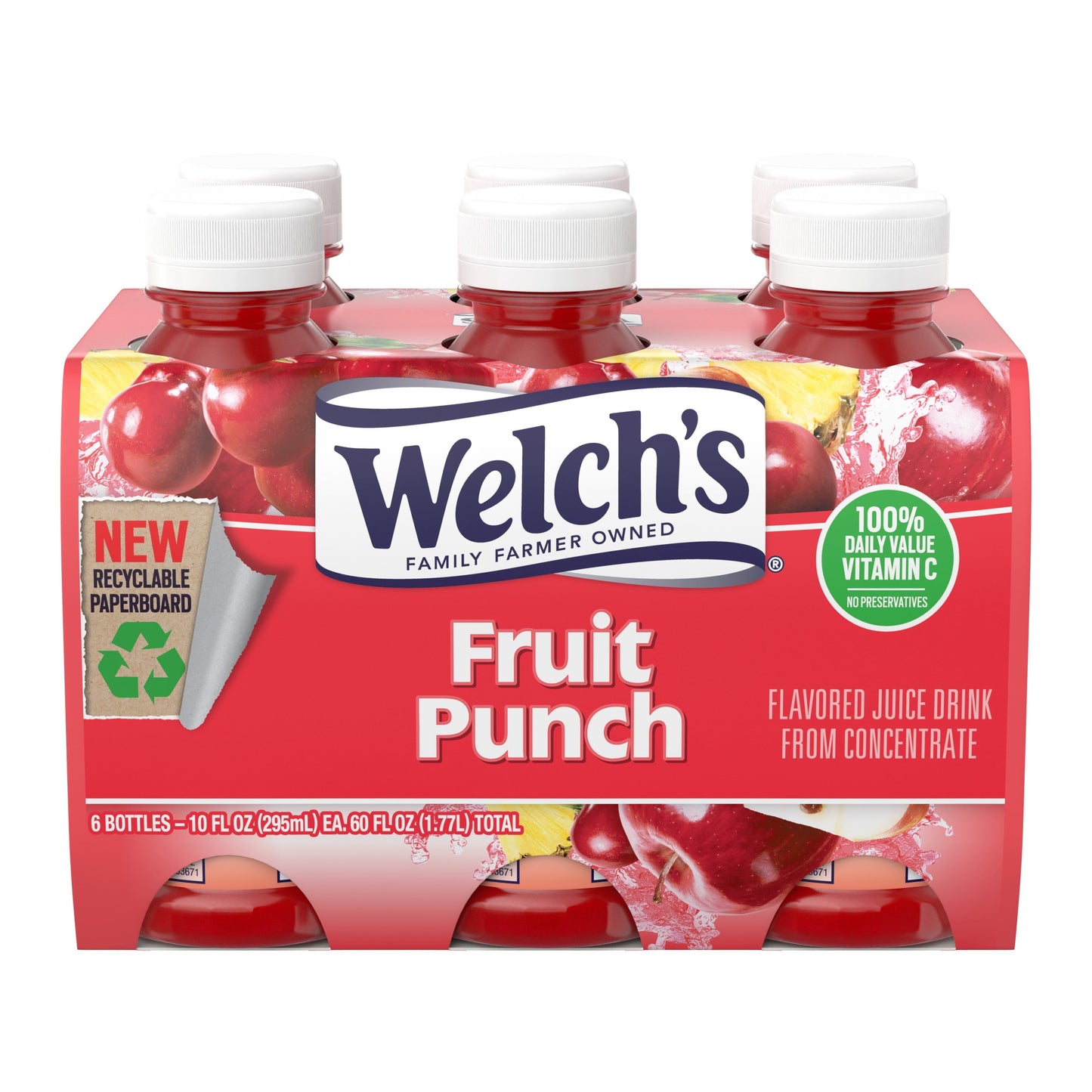 Welch's Fruit Punch Juice Drink, 10 fl oz On-the-Go Bottle (Pack of 6)