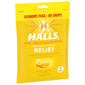 HALLS Relief Honey Lemon Cough Drops, Economy Pack, 80 Drops